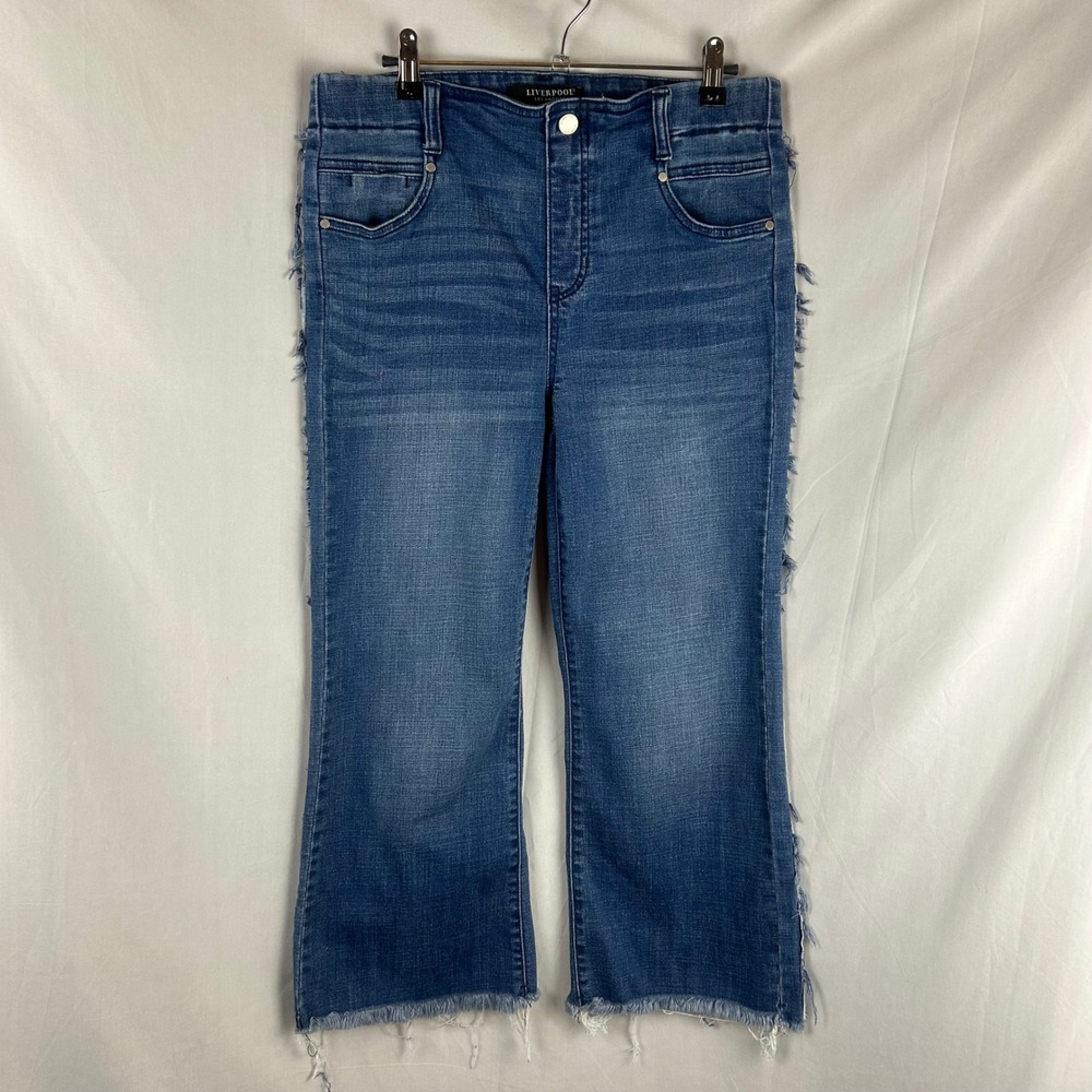 Liverpool Gia Glider Flare Pull On Jeans Blue Frayed Side Stripe 10/30 Women - Picture 2 of 10